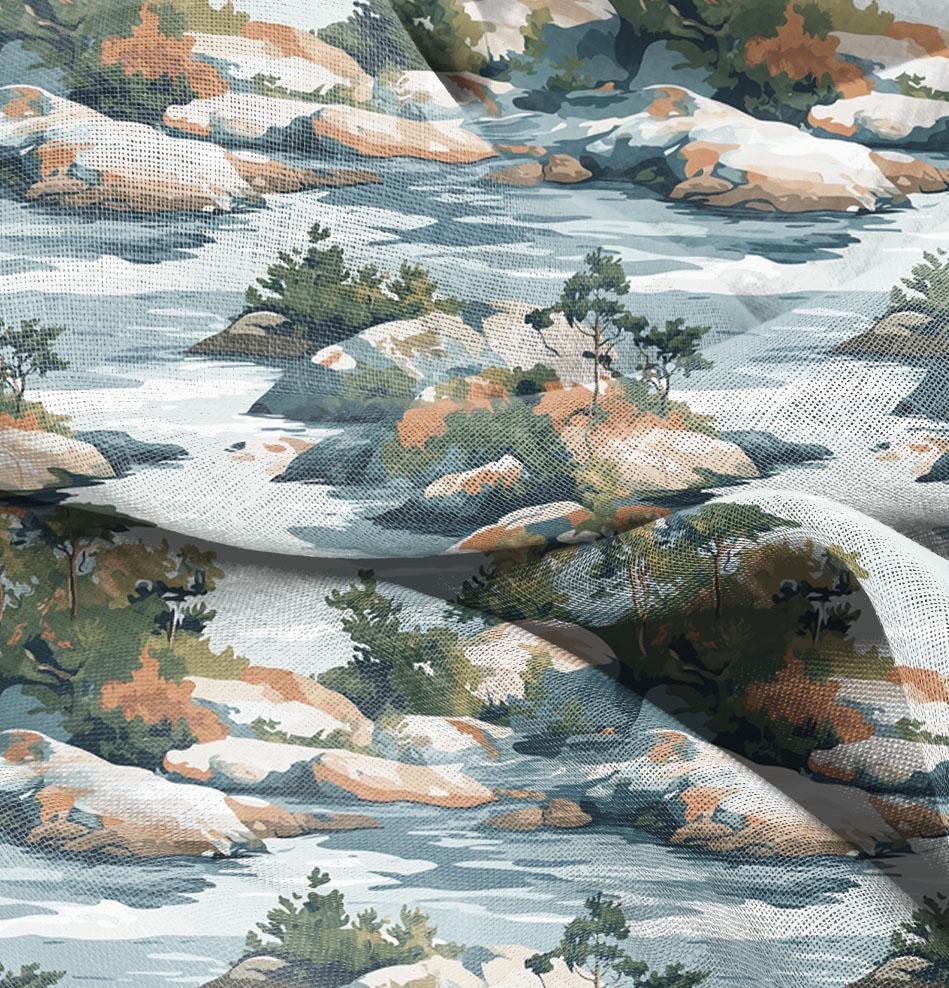 100% LINEN Fabric with Stonny island print 2518