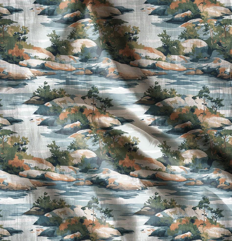 100% LINEN Fabric with Stonny island print 2518