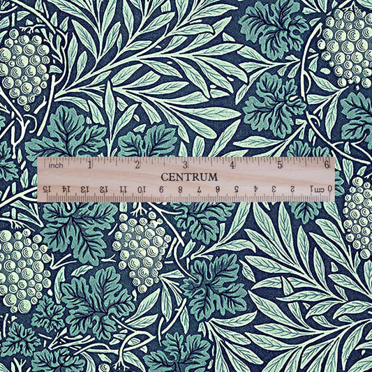 100% LINEN Fabric wine grapes print from William Morris - blue floral 2101