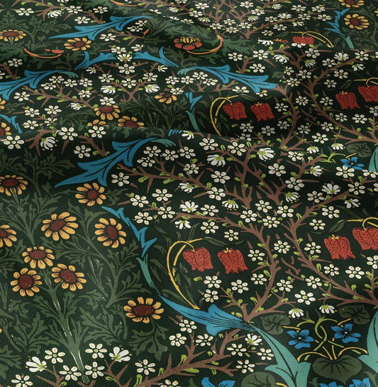 William Morris Blackthorn print 100% LINEN Fabric - green floral 2107
