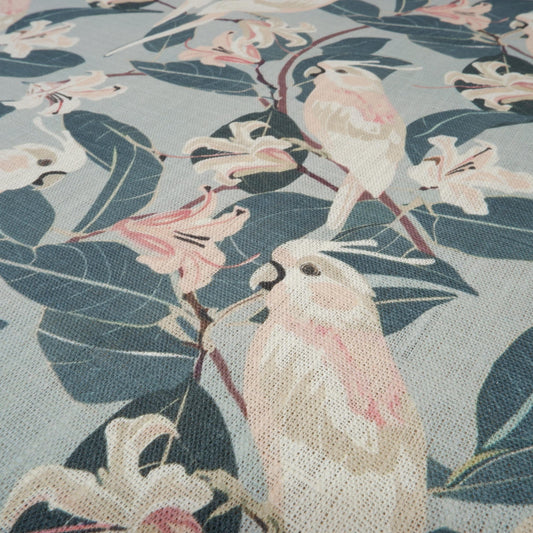 100% LINEN Fabric floral with parrot print 2026