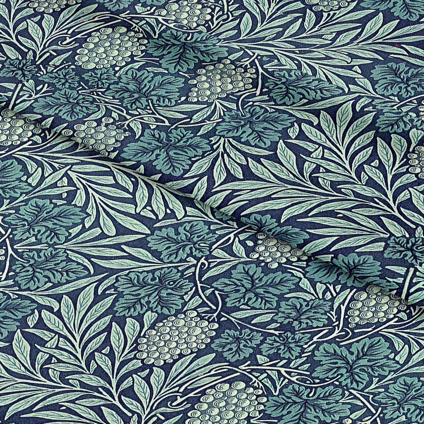 100% LINEN Fabric wine grapes print from William Morris - blue floral 2101
