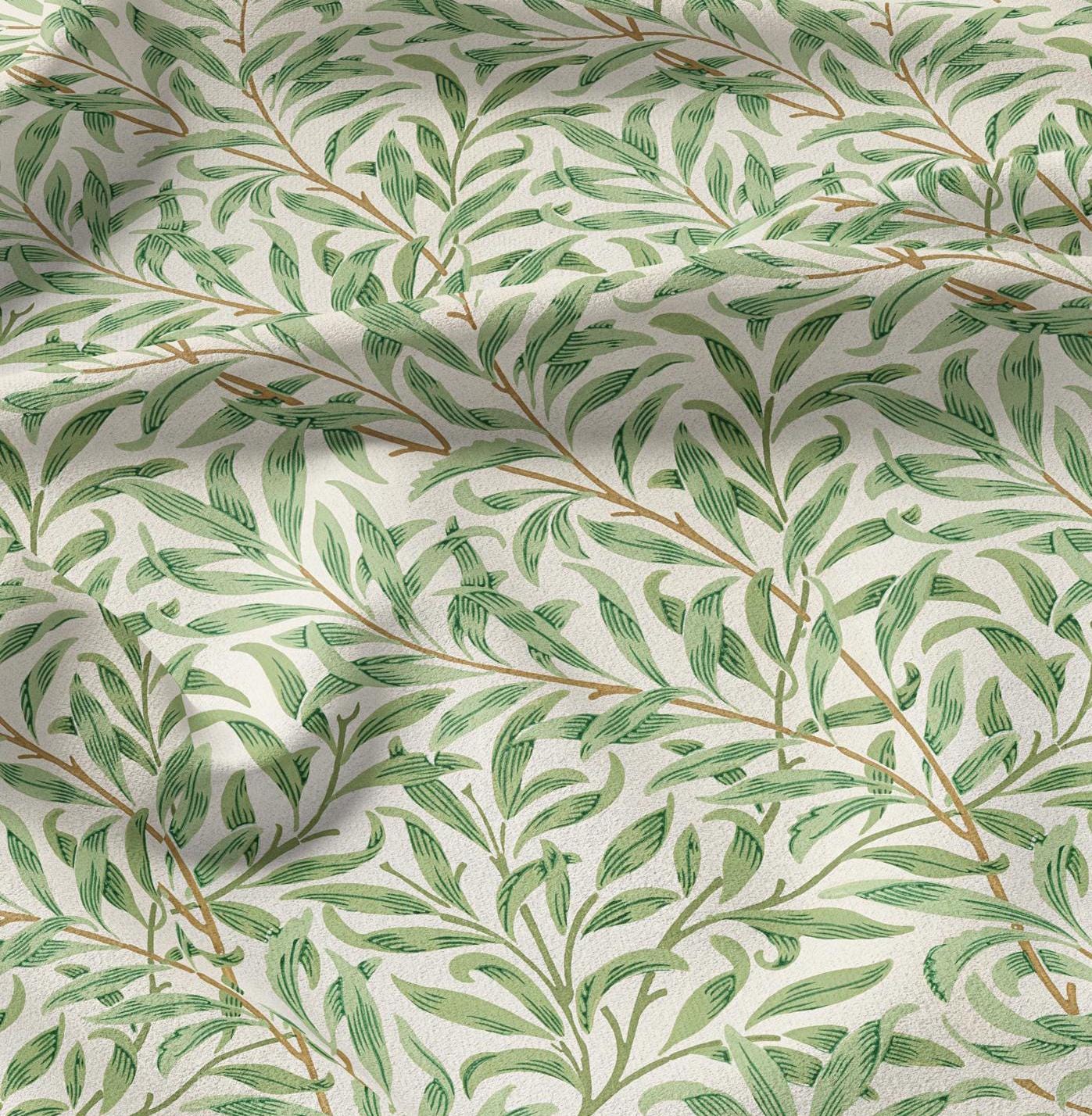 William Morris Willow print on 100% LINEN fabric - green botanical 2109