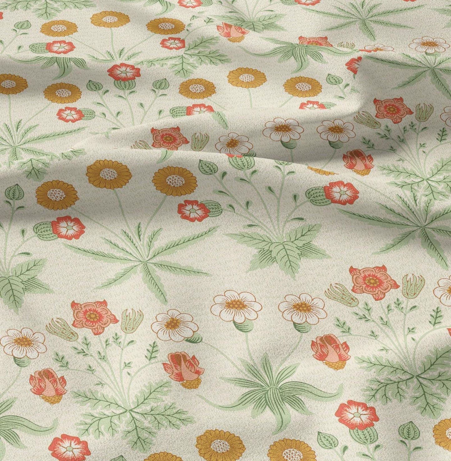 William Morris Daisy print 100% LINEN fabric - floral beige 2116
