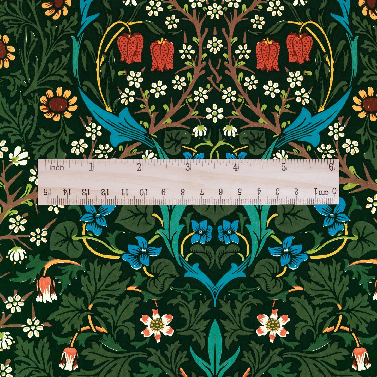 William Morris Blackthorn print 100% LINEN Fabric - green floral 2107