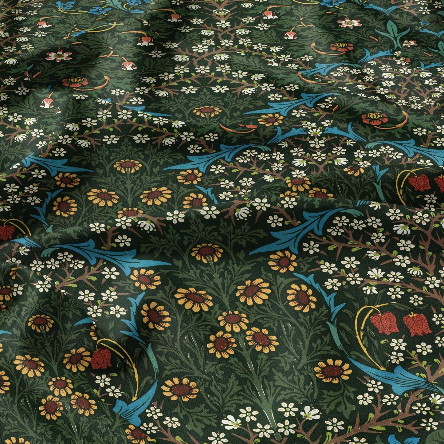 William Morris Blackthorn print 100% LINEN Fabric - green floral 2107