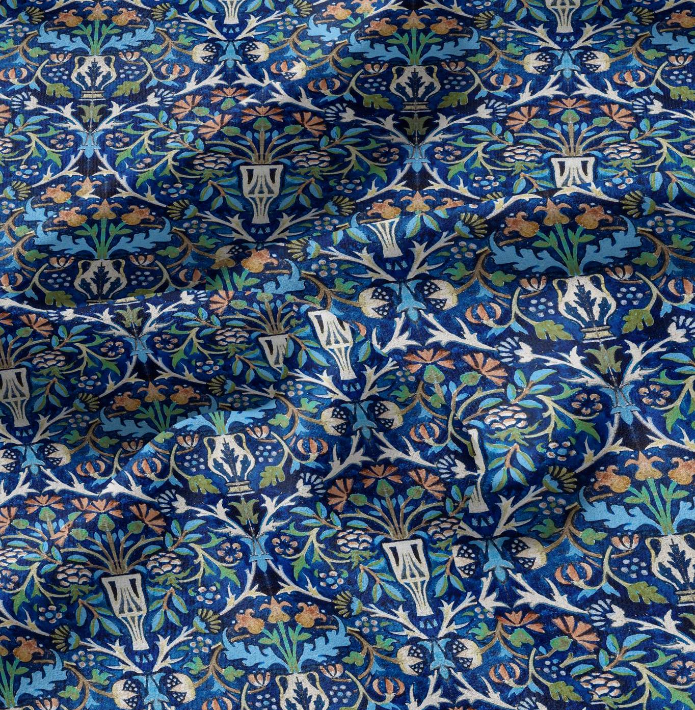 William Morris Blue tapestry print 100% LINEN Fabric - 2106