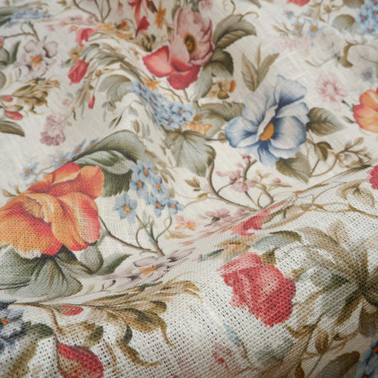 100% LINEN floral print Beige Baroque flowers 2013