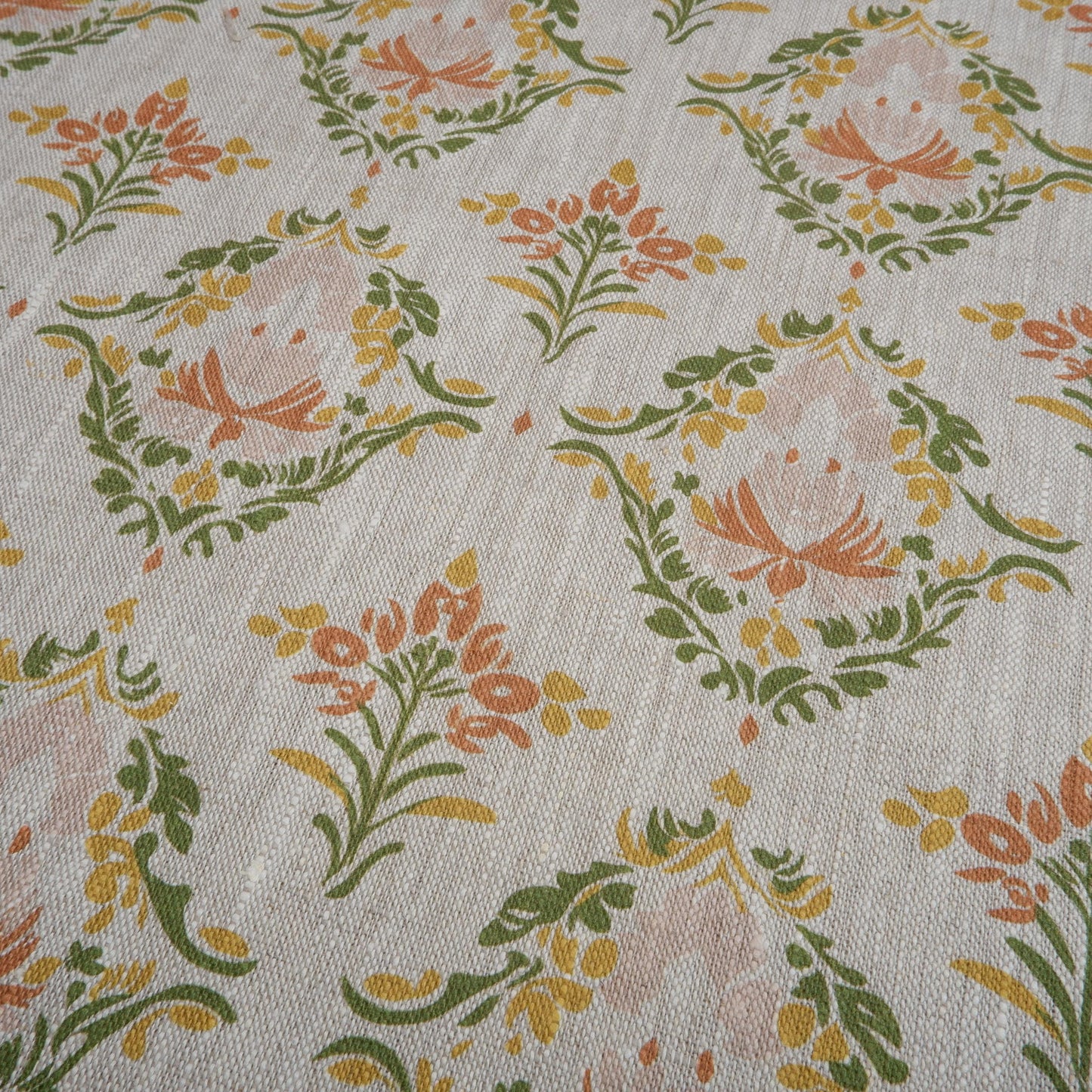 100% LINEN Fabric block print pastel green pink grey - Scandi 2051