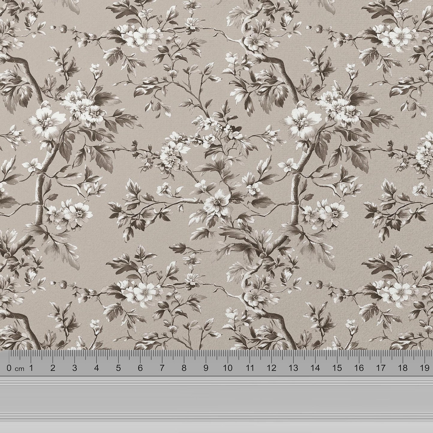 100% LINEN Fabric Toile de Jouy in beige brown floral print - 2067