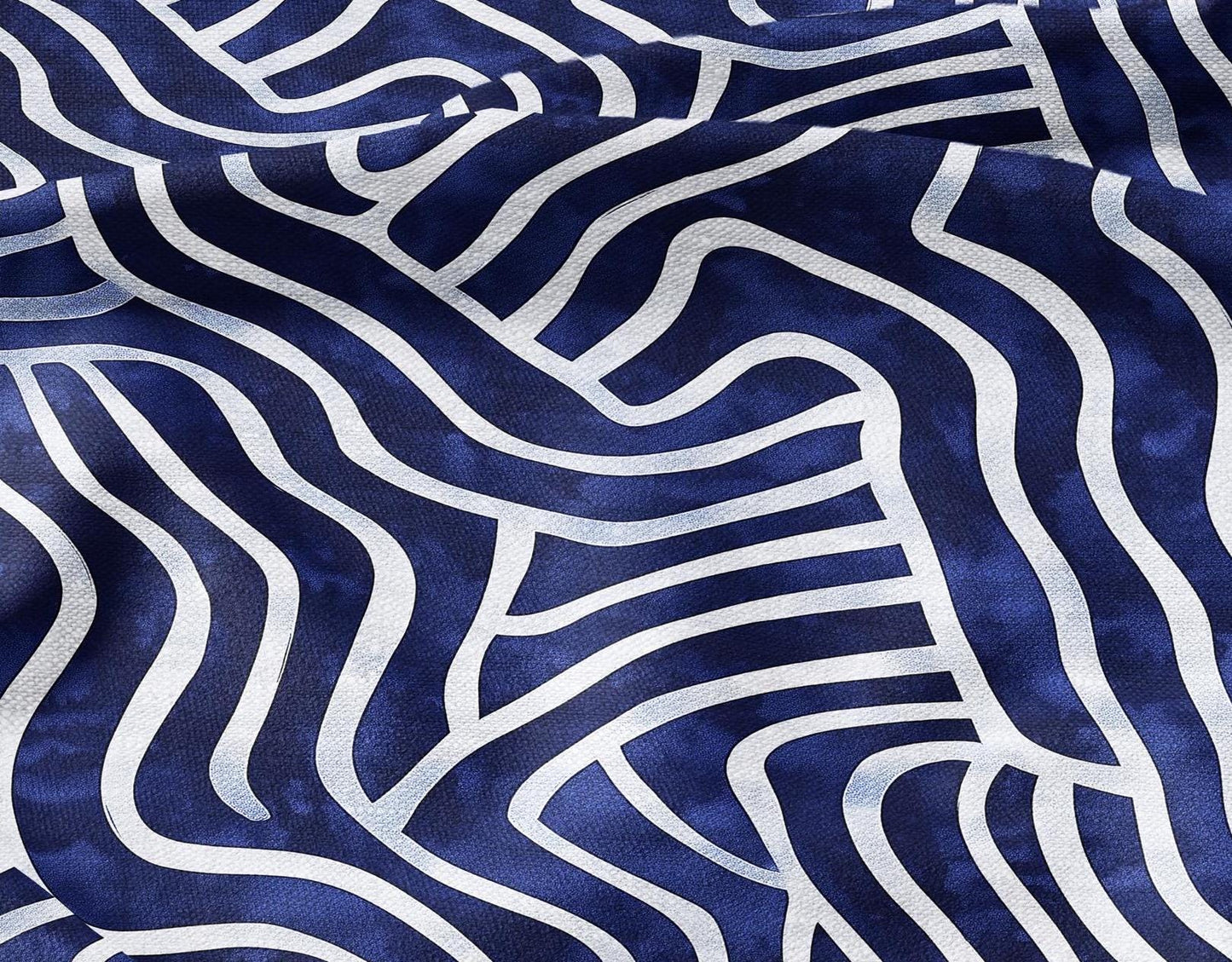 100% LINEN Fabric blue squirl print - abstract contemporary 2097