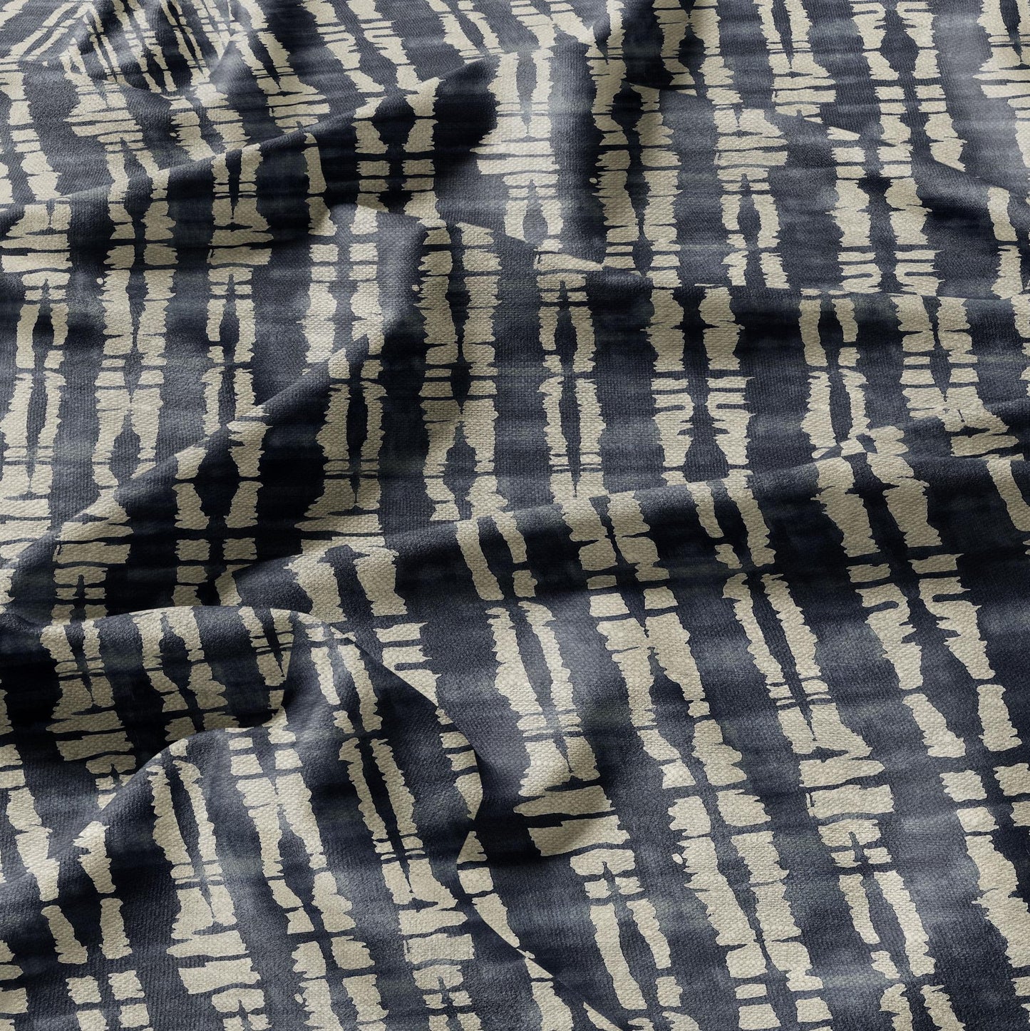 100% LINEN Fabric indigo blue abstract print - Wabi sabi stripes 2346