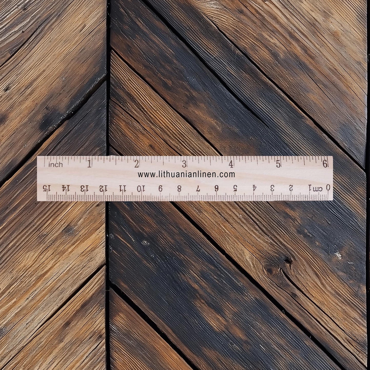 100% LINEN Fabric Brown wooden planks print 2342