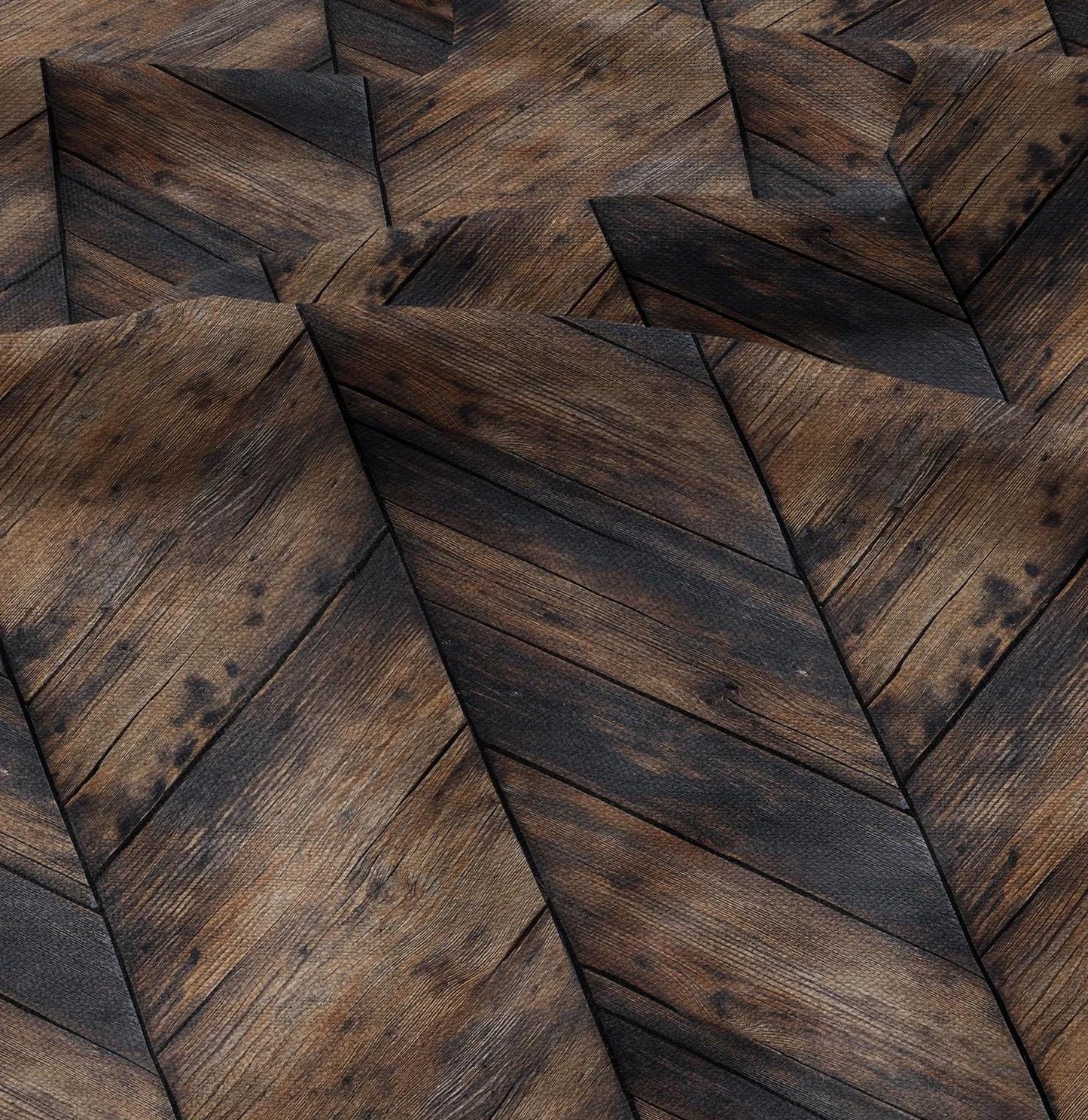 100% LINEN Fabric Brown wooden planks print 2342