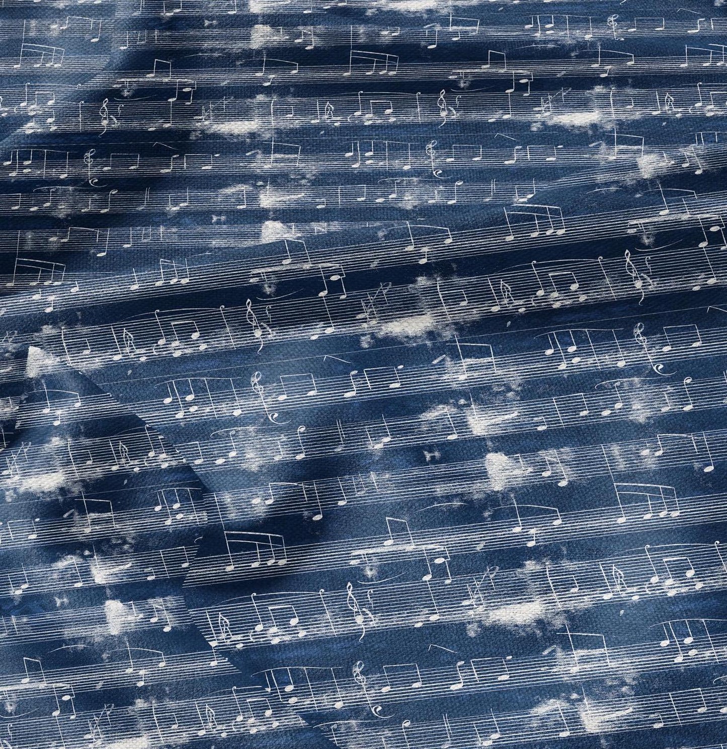 100% LINEN Fabric Music notes indigo blue print 2340