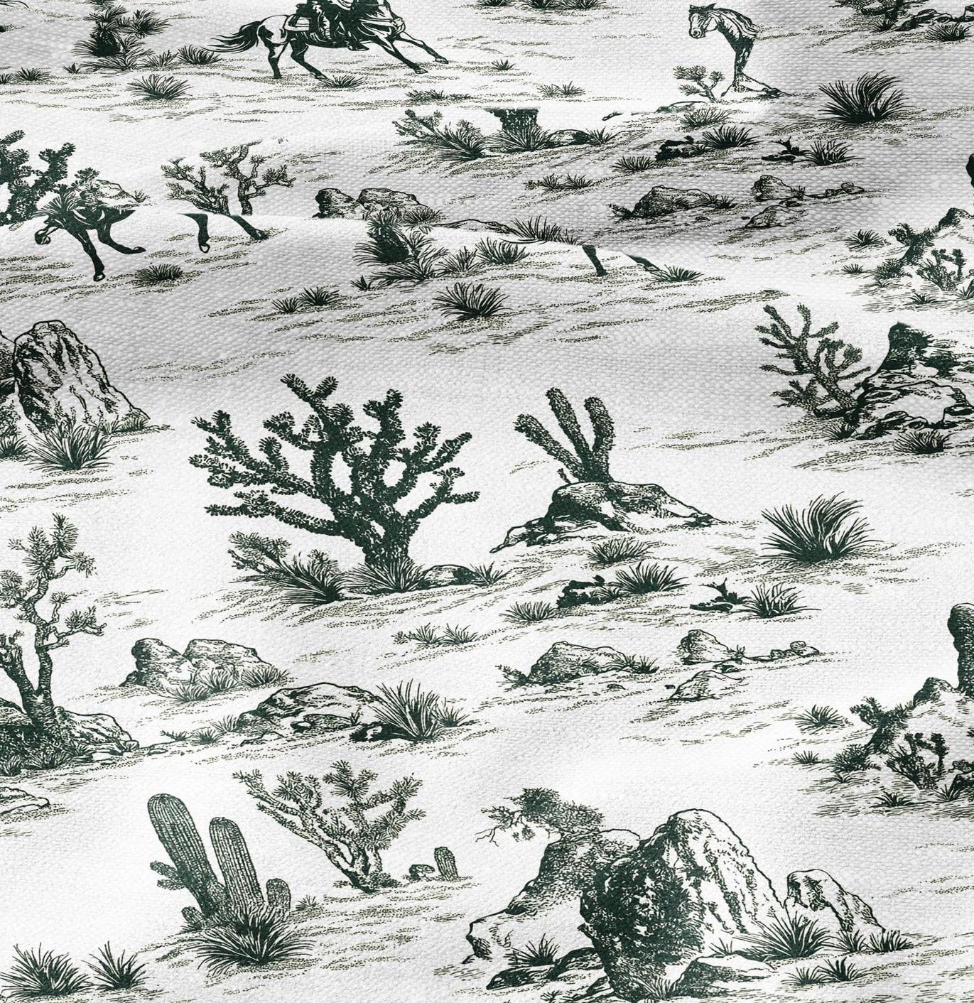 100% LINEN Fabric Cowboy in desert cactus - green white 2208