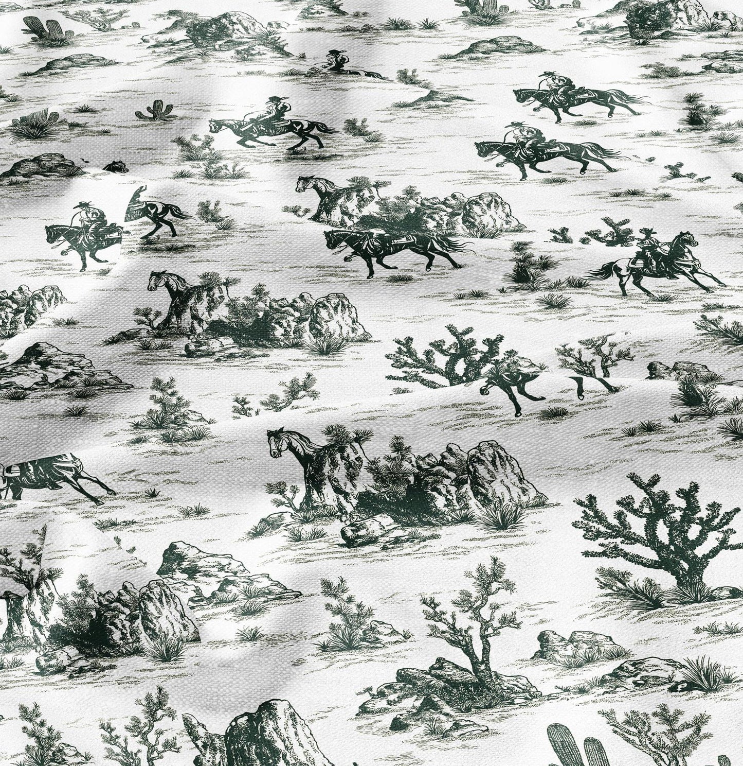 100% LINEN Fabric Cowboy in desert cactus - green white 2208