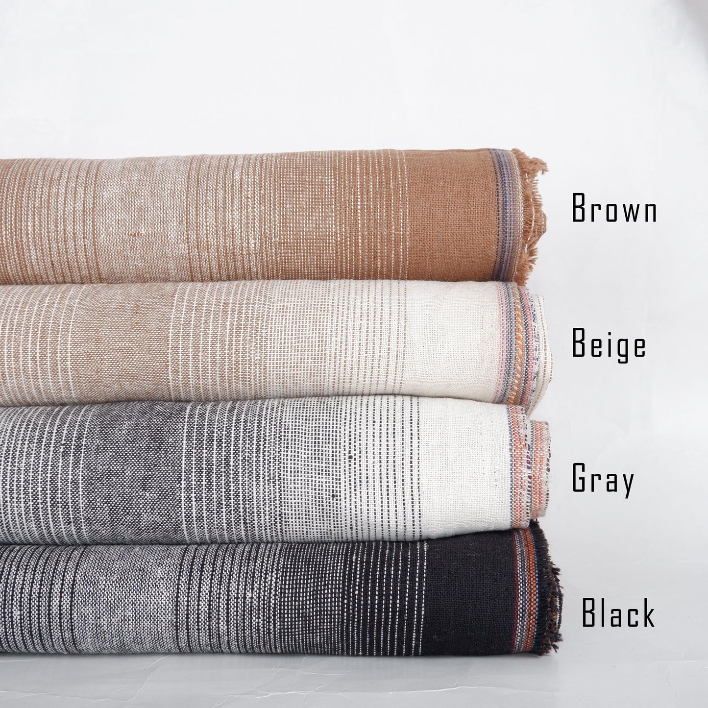 Premium Linen striped Fabric in beige white - Medium weight OMBRE