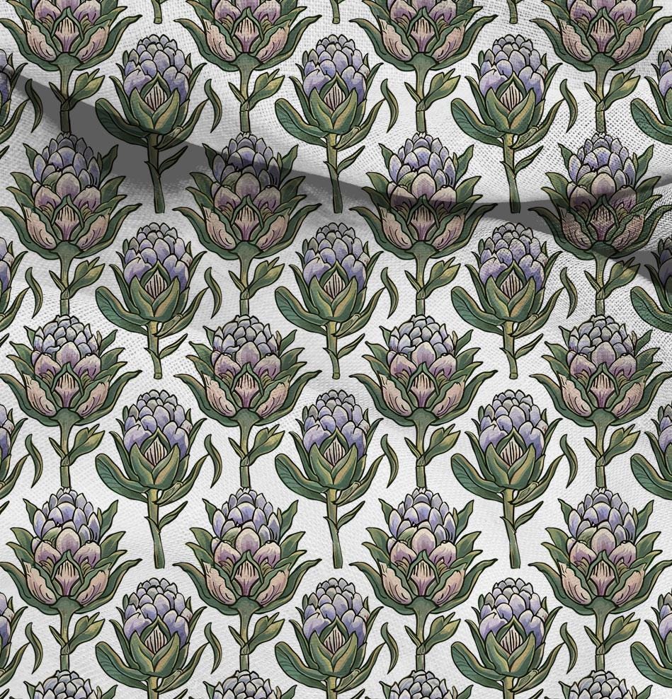 100% LINEN Fabric block print Artichoke - vegetable print 2337
