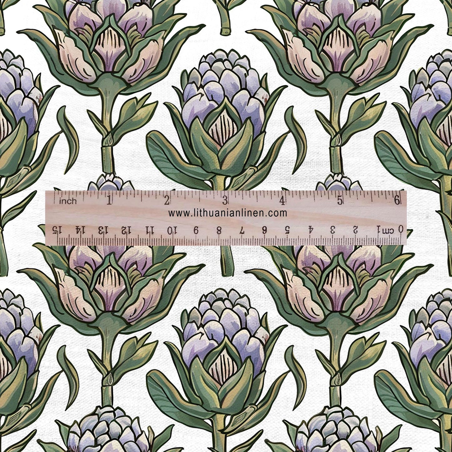100% LINEN Fabric block print Artichoke - vegetable print 2337