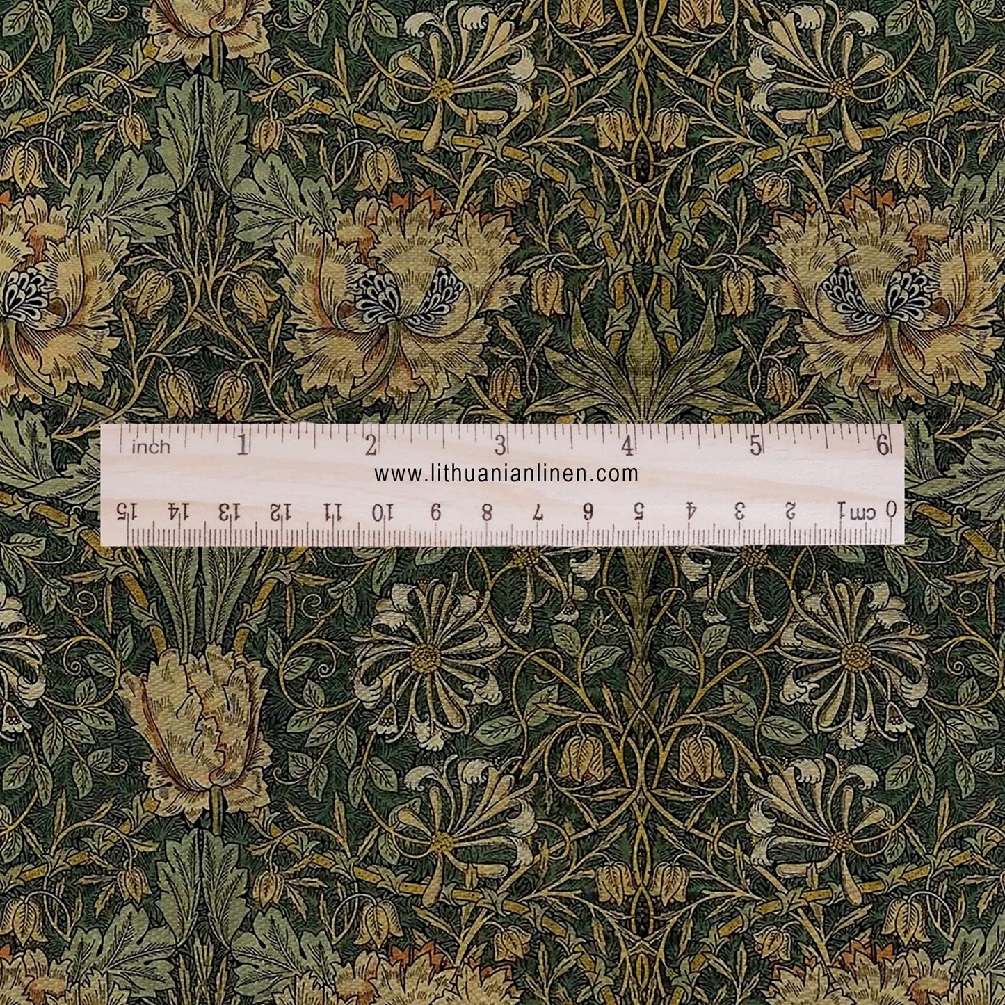 100% linen fabric William Morris Honeysuckle print - floral brown green 2336