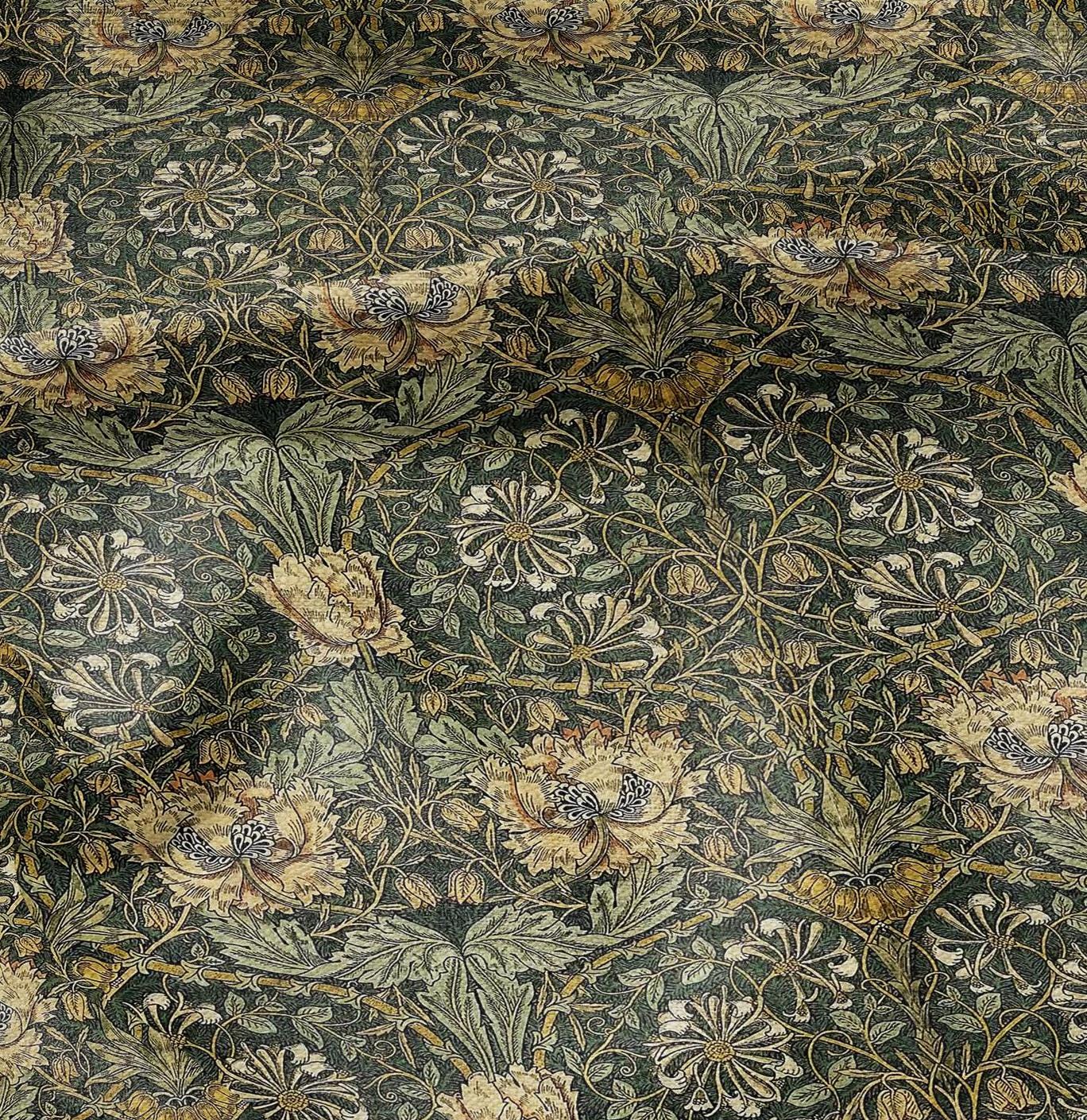 100% linen fabric William Morris Honeysuckle print - floral brown green 2336