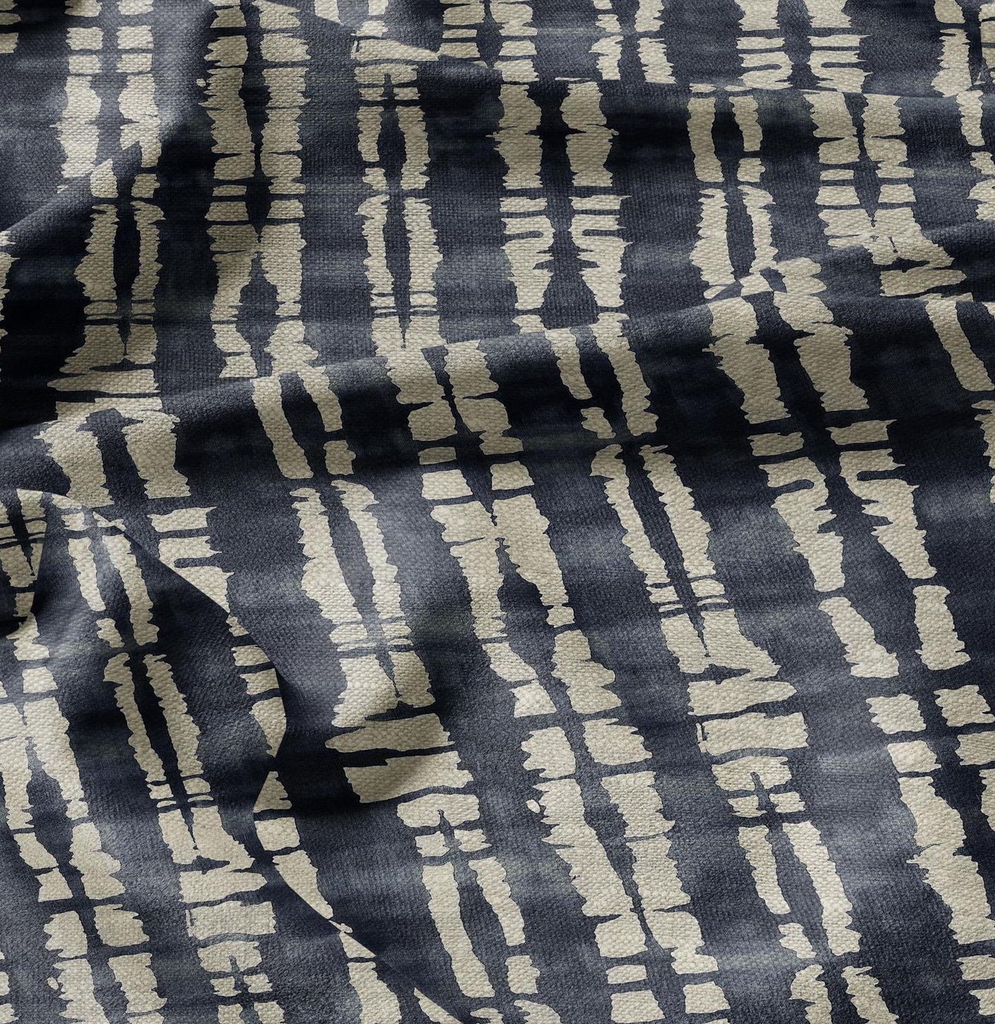 100% LINEN Fabric indigo blue abstract print - Wabi sabi stripes 2346