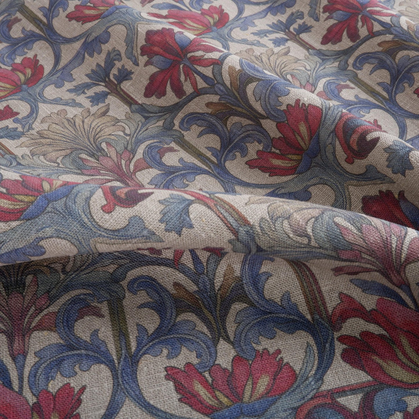 100% LINEN Fabric Art Noveau - Arched floral print 2236