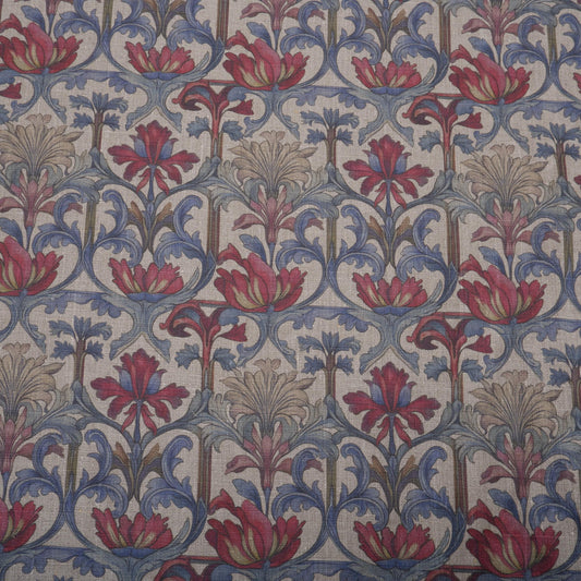 100% LINEN Fabric Art Noveau - Arched floral print 2236