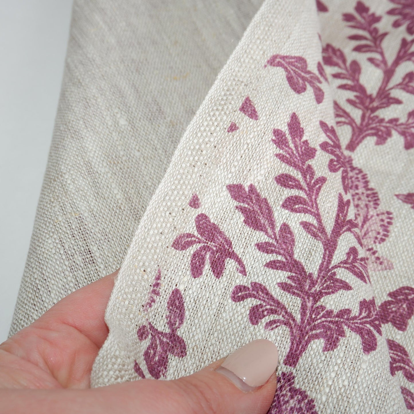 100% LINEN Fabric pink red Floral Block Print - 2275