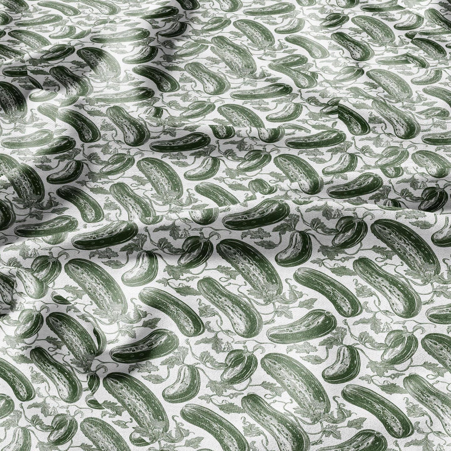 100% LINEN Fabric Green Cucumber print - green white 2268