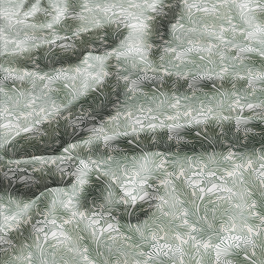 100% linen fabric William Morris Green floral print - 2436