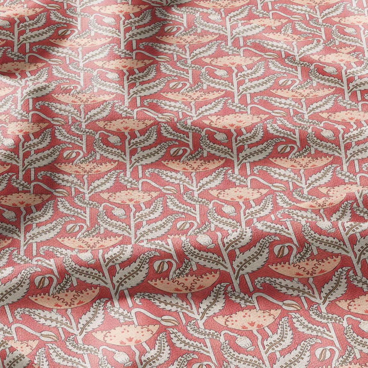 100% linen fabric Art Nouveau Print- red poppy 2443