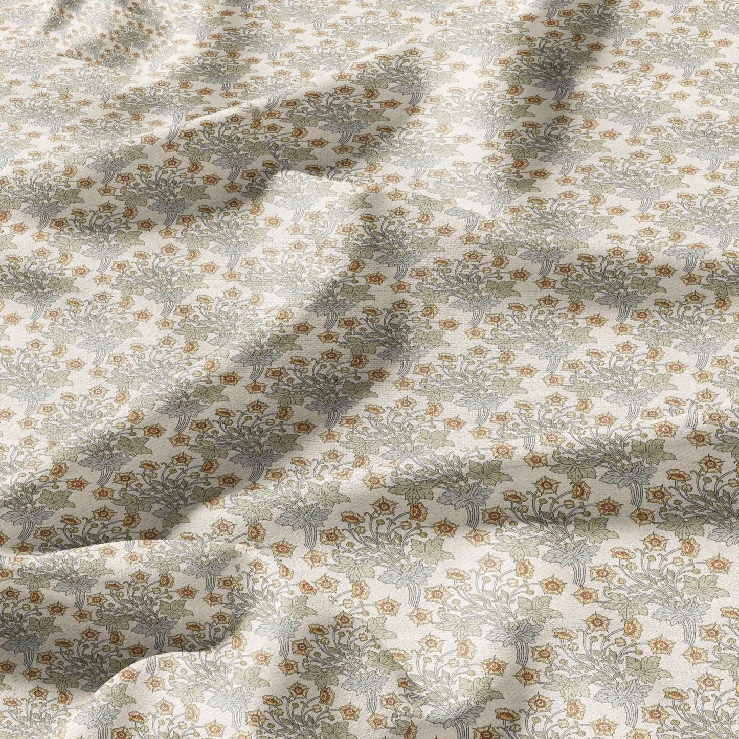 100% linen fabric Ranunculus print - Buttercup beige yellow 2445