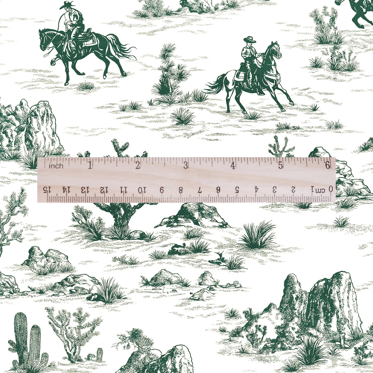 100% LINEN Fabric Cowboy in desert cactus - green white 2208