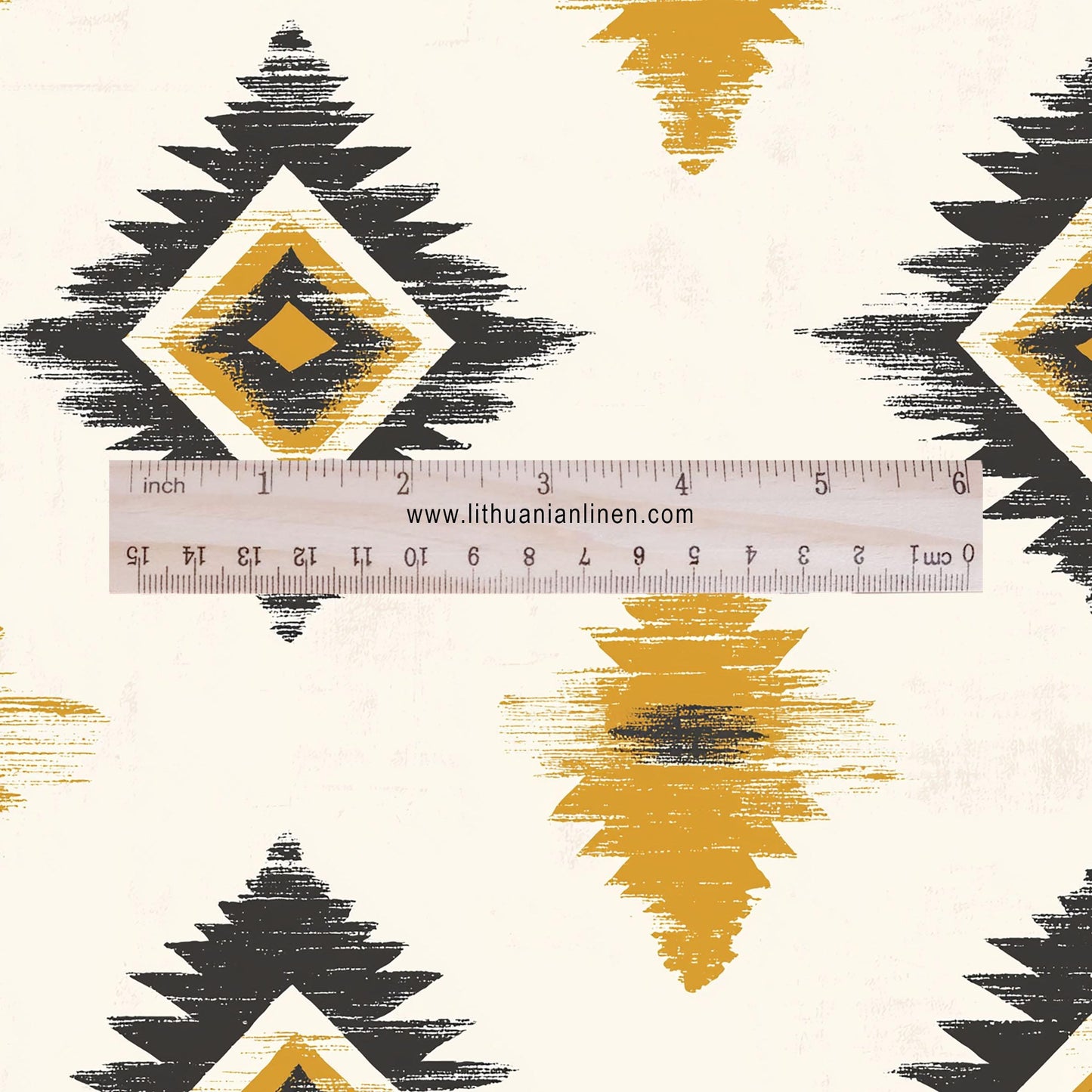 100% LINEN Fabric Abstract Western tribal print - yellow white 2419