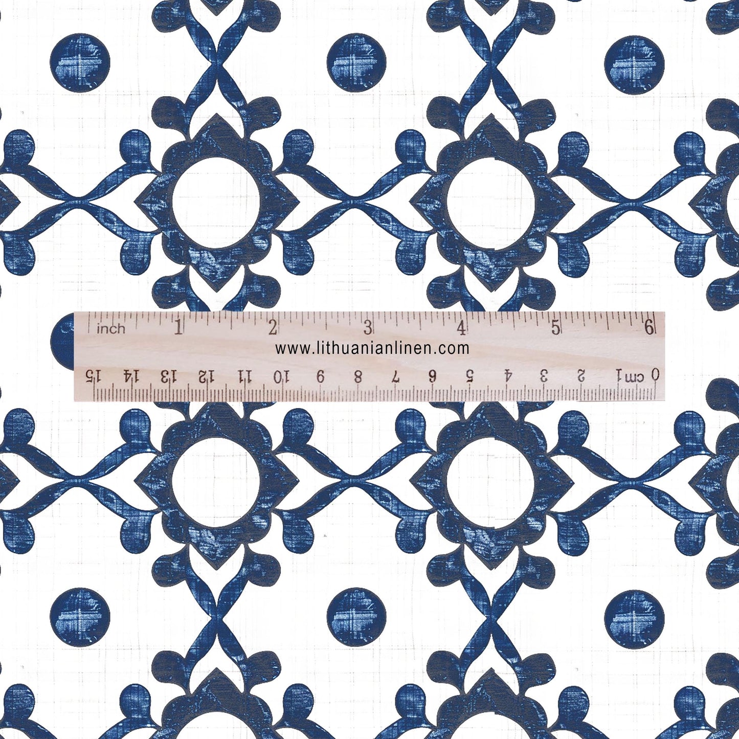 100% LINEN Fabric block print indigo blue on white - 2430