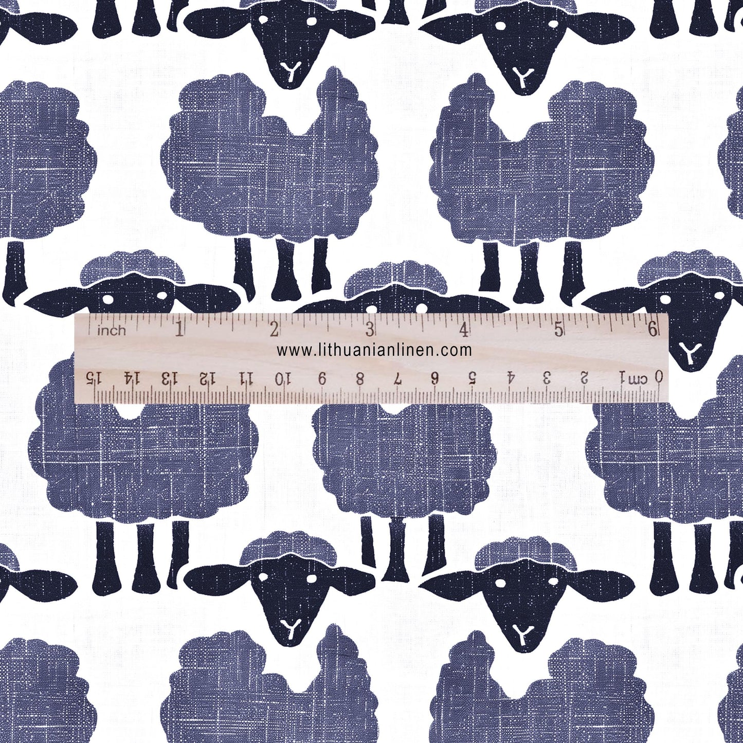 100% LINEN Fabric Sheep blue white - animal print 2428