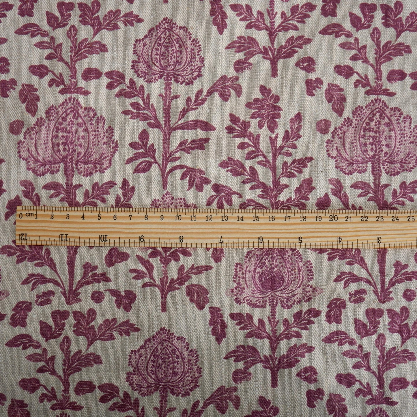 100% LINEN Fabric pink red Floral Block Print - 2275