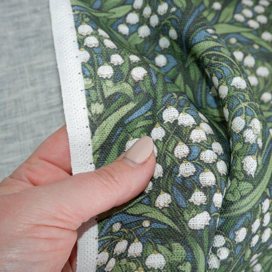 100% LINEN Fabric Lily of the valley - floral green print on linen 2065