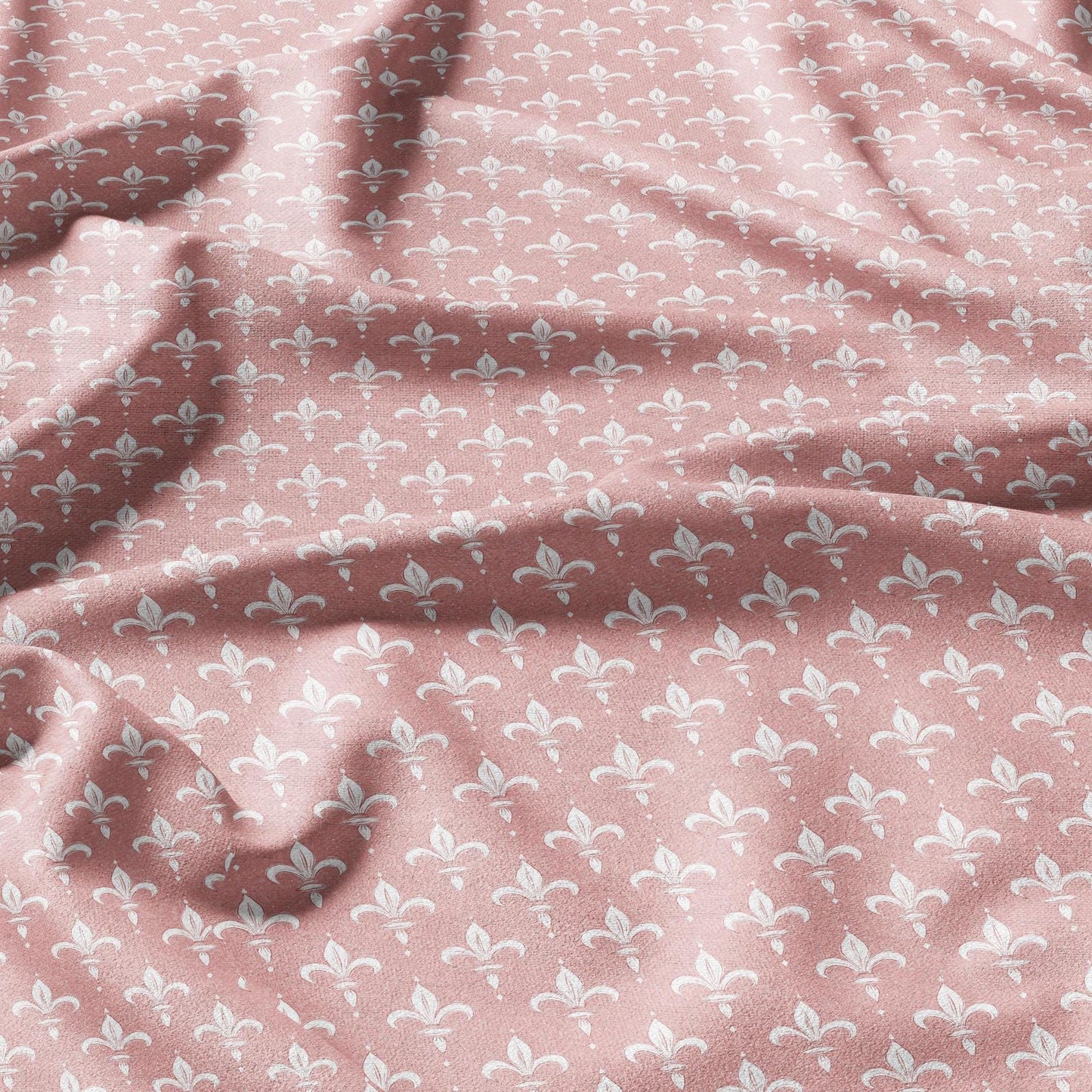 100% LINEN Fabric Fleur de lis print - pink white 2273