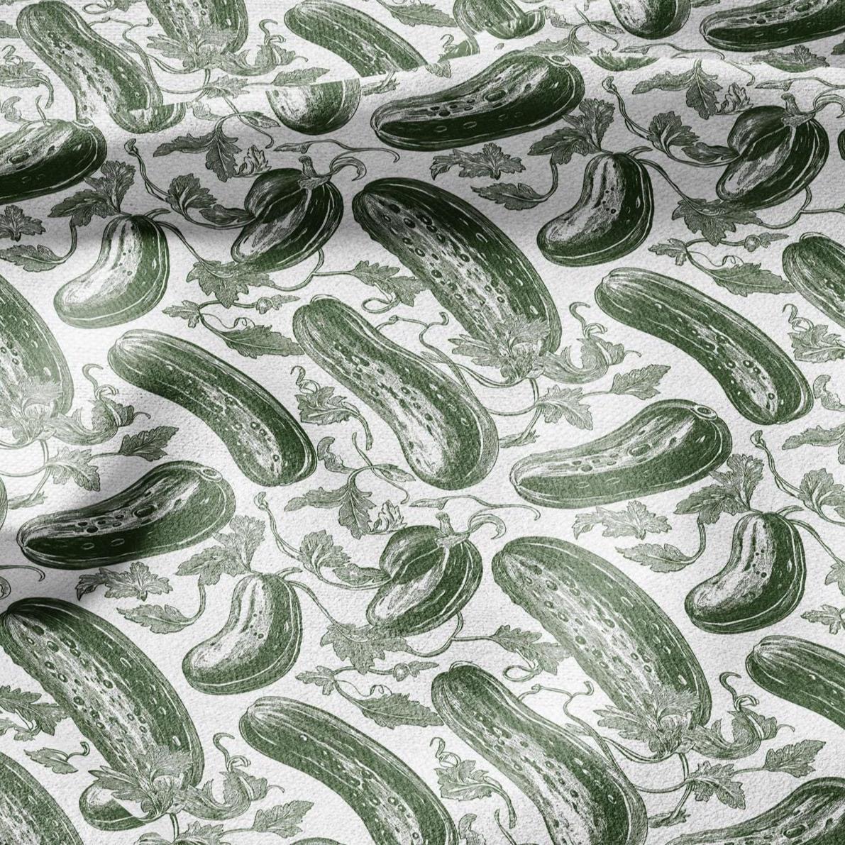 100% LINEN Fabric Green Cucumber print - green white 2268