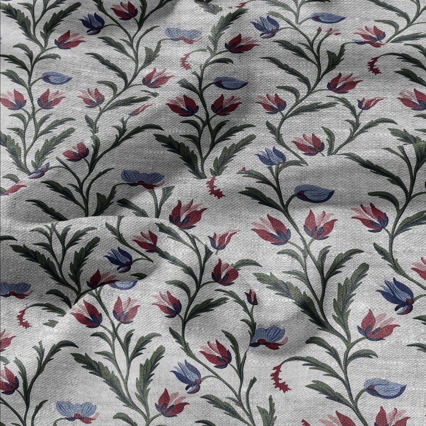 100% LINEN Fabric tulips blossom print on oatmeal linen - 2505