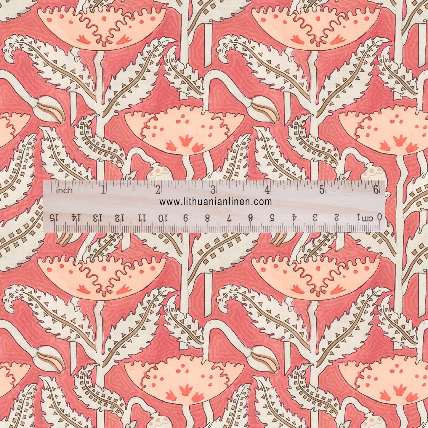 100% linen fabric Art Nouveau Print- red poppy 2443