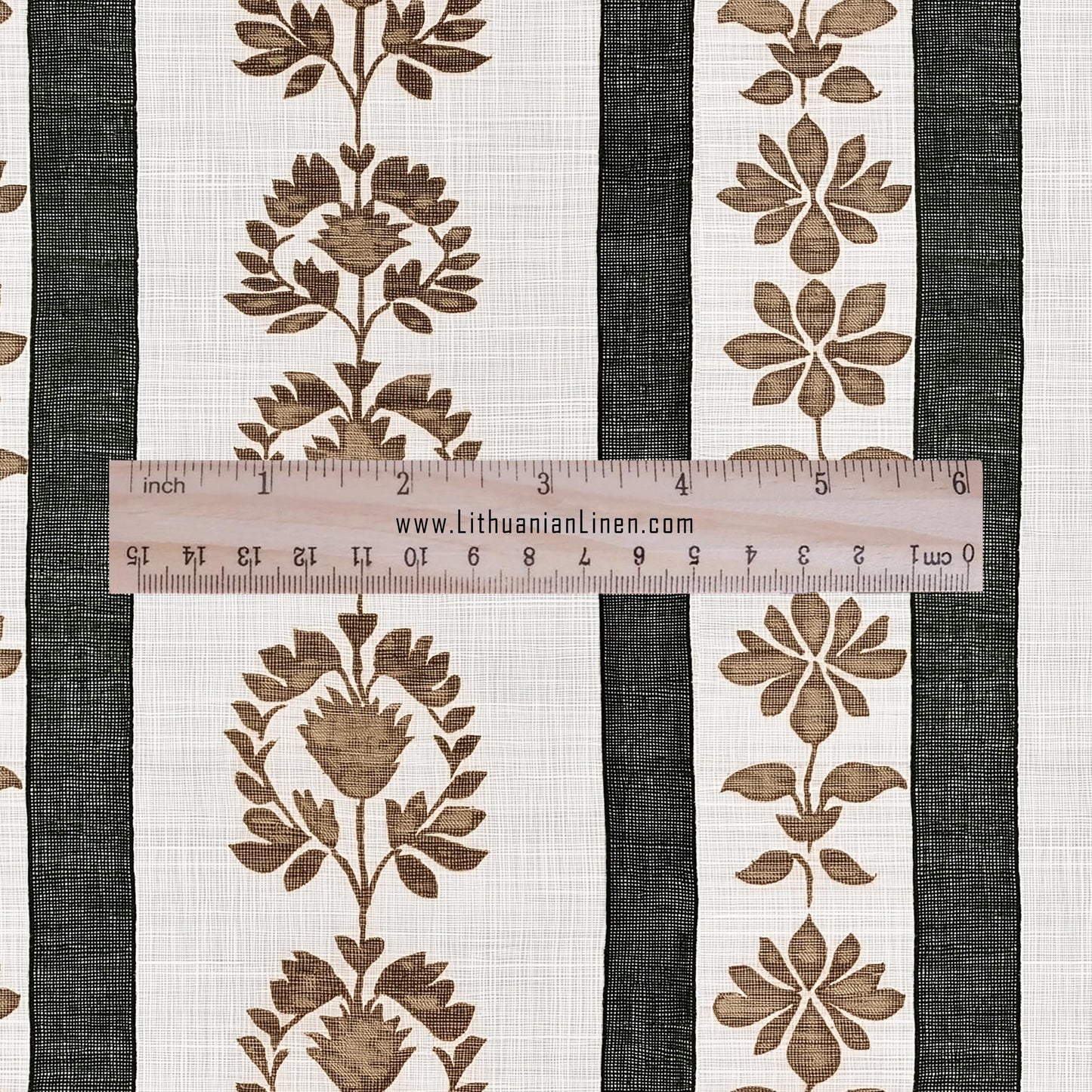 100% linen brown green Block floral stripe prints fabric - 2496