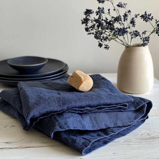 Navy blue linen kitchen towel