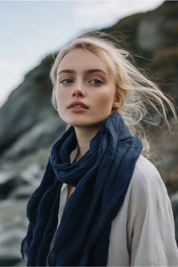 Navy blue - Unisex Linen scarf