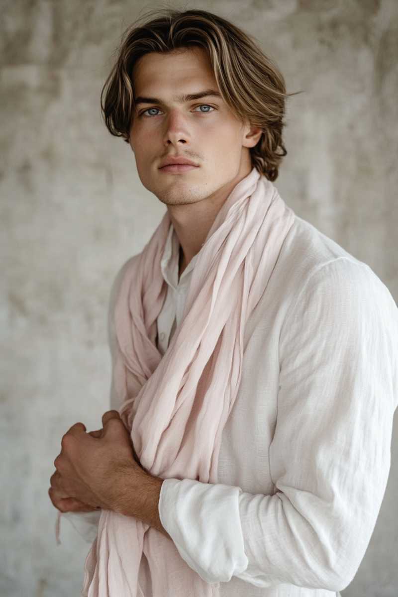 Unisex Linen scarf - pale pink