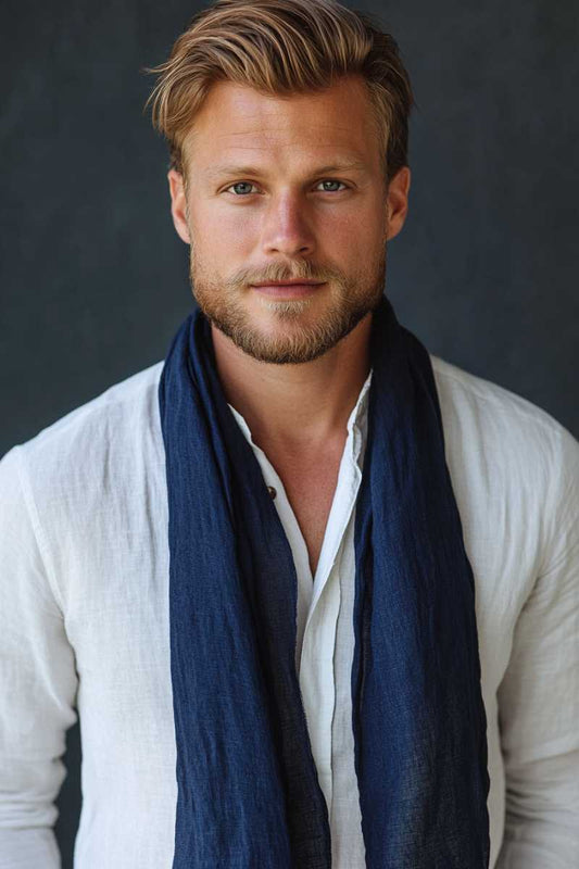 Navy blue - Unisex Linen scarf