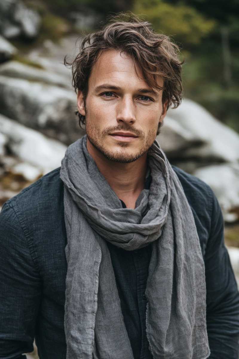 Unisex Linen scarf - grey